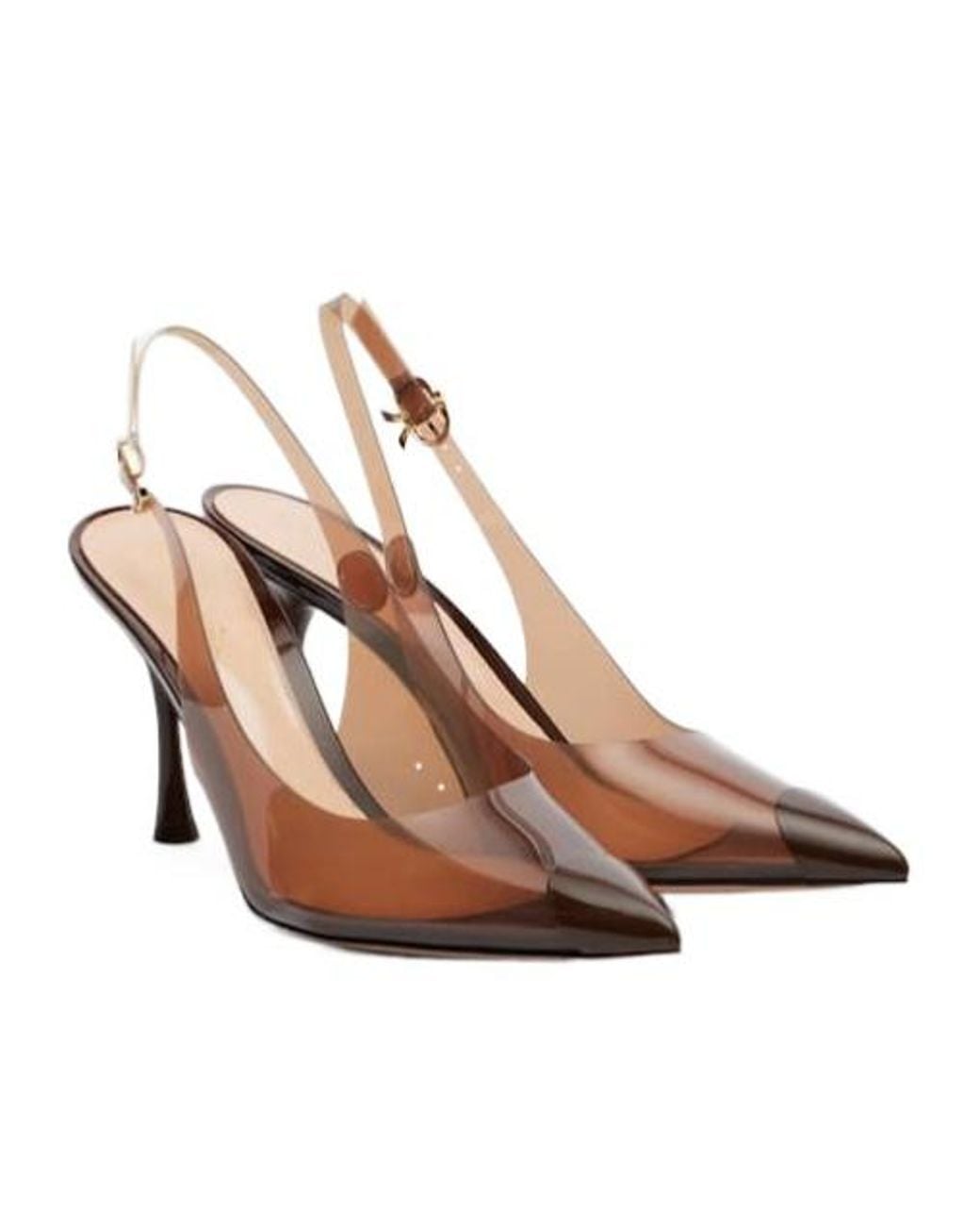 Gianvito Rossi Brown Leather-Trimmed Slingback Pumps