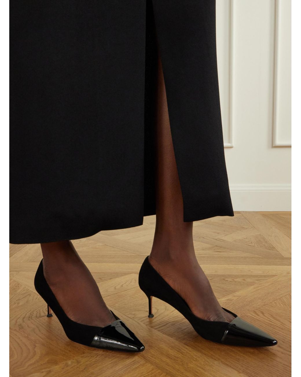 Aquazzura Black Leather-Trimmed Suede Pumps