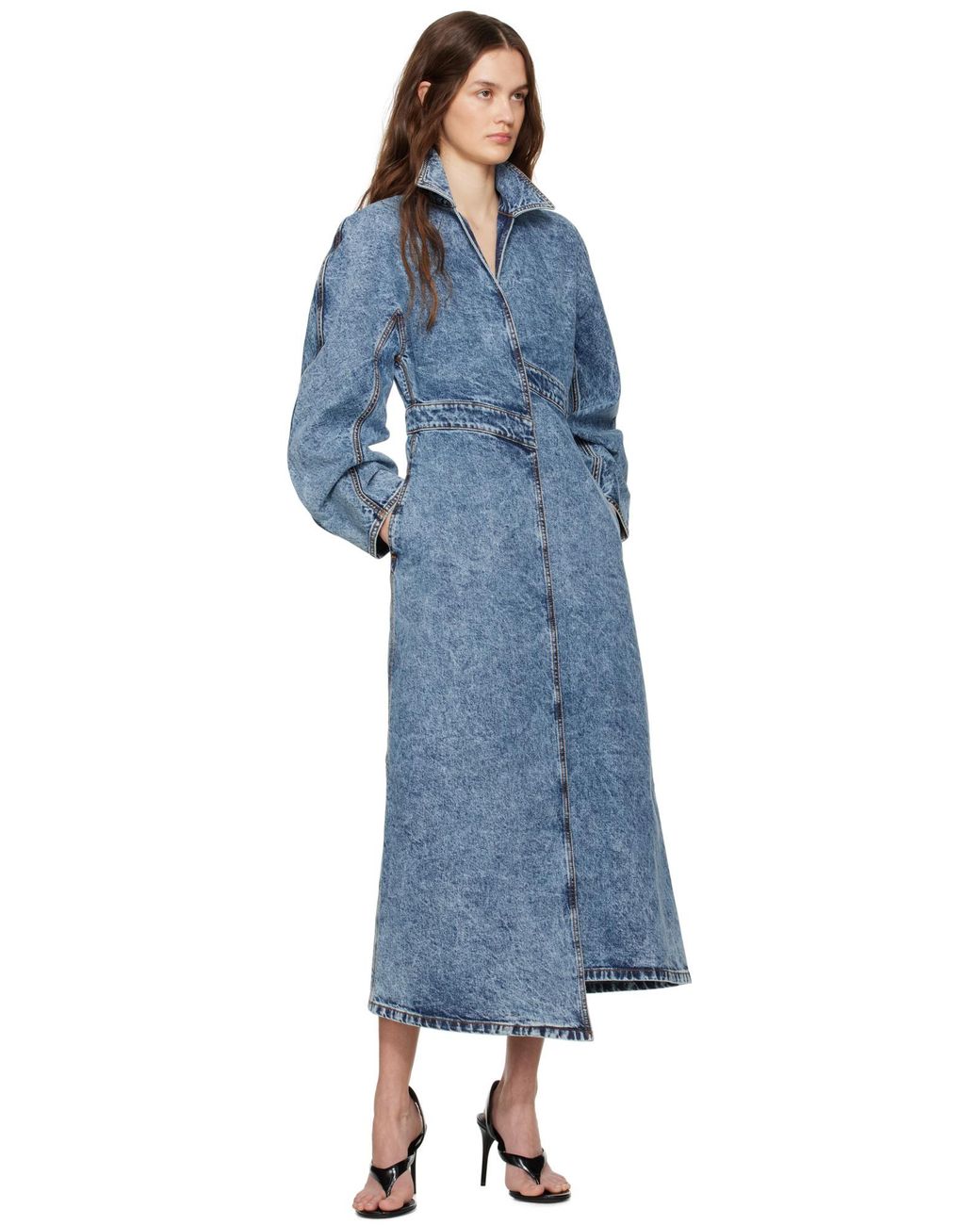 Alaïa Blue Alaã¯A Long Denim Spiral Trench