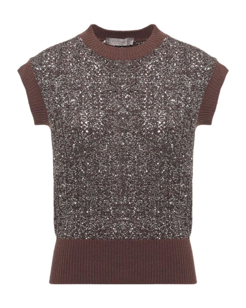 D.exterior Brown Sequined Sleeveless Knitted Top