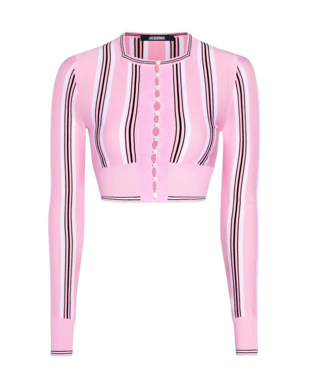 Jacquemus Pink Striped Crewneck Cardigan