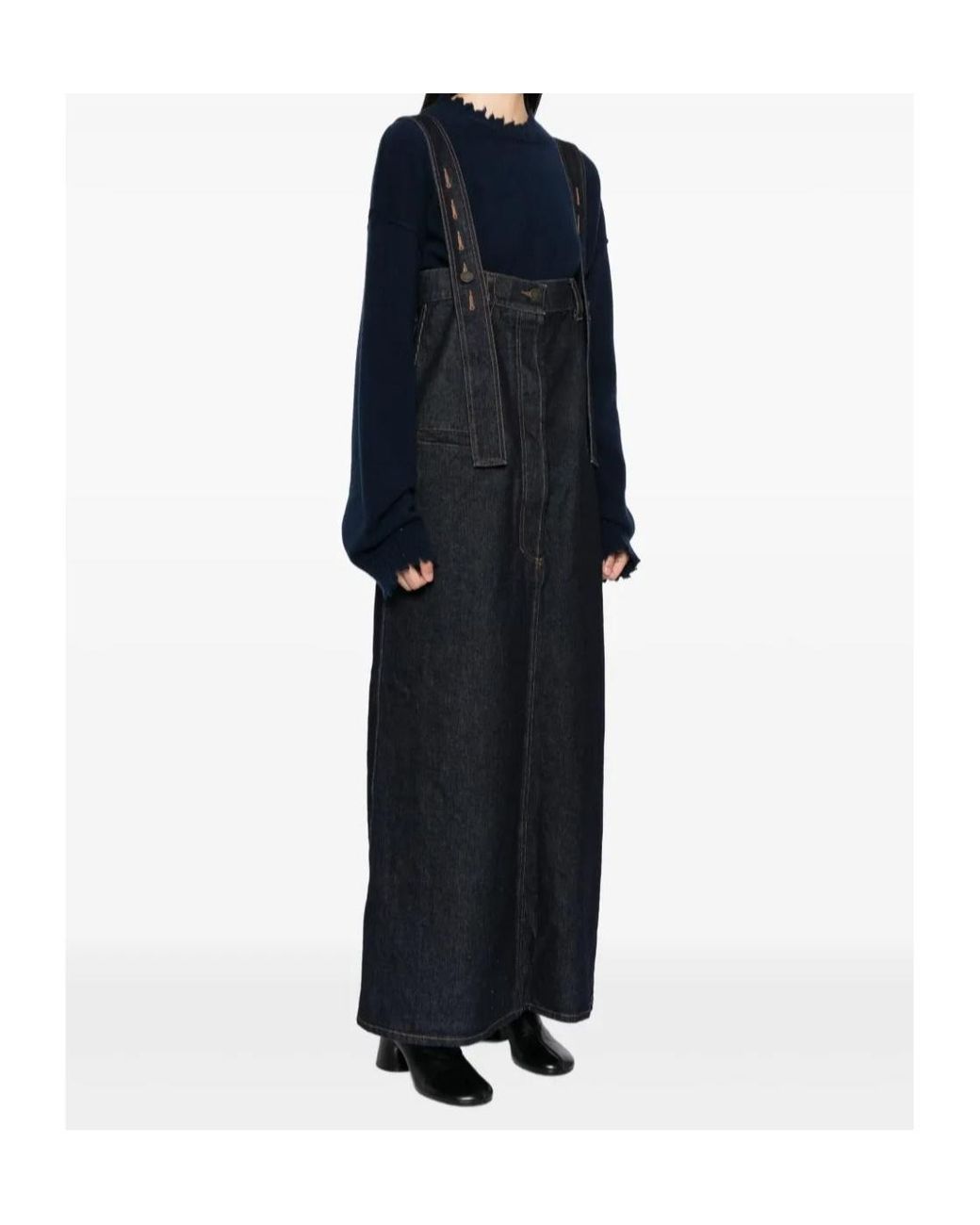 Uma Wang Black Denim Overalls Skirt