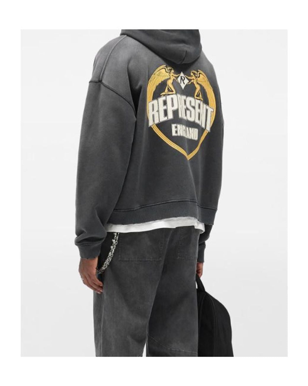 Represent Gray Apos;S Legacy Angel Border Logo Cotton Hoodie for men