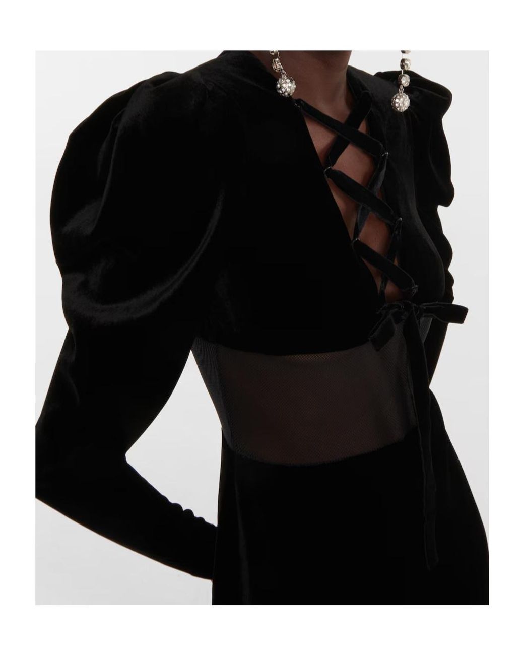 Alessandra Rich Black Silk-Blend Velvet Maxi Dress