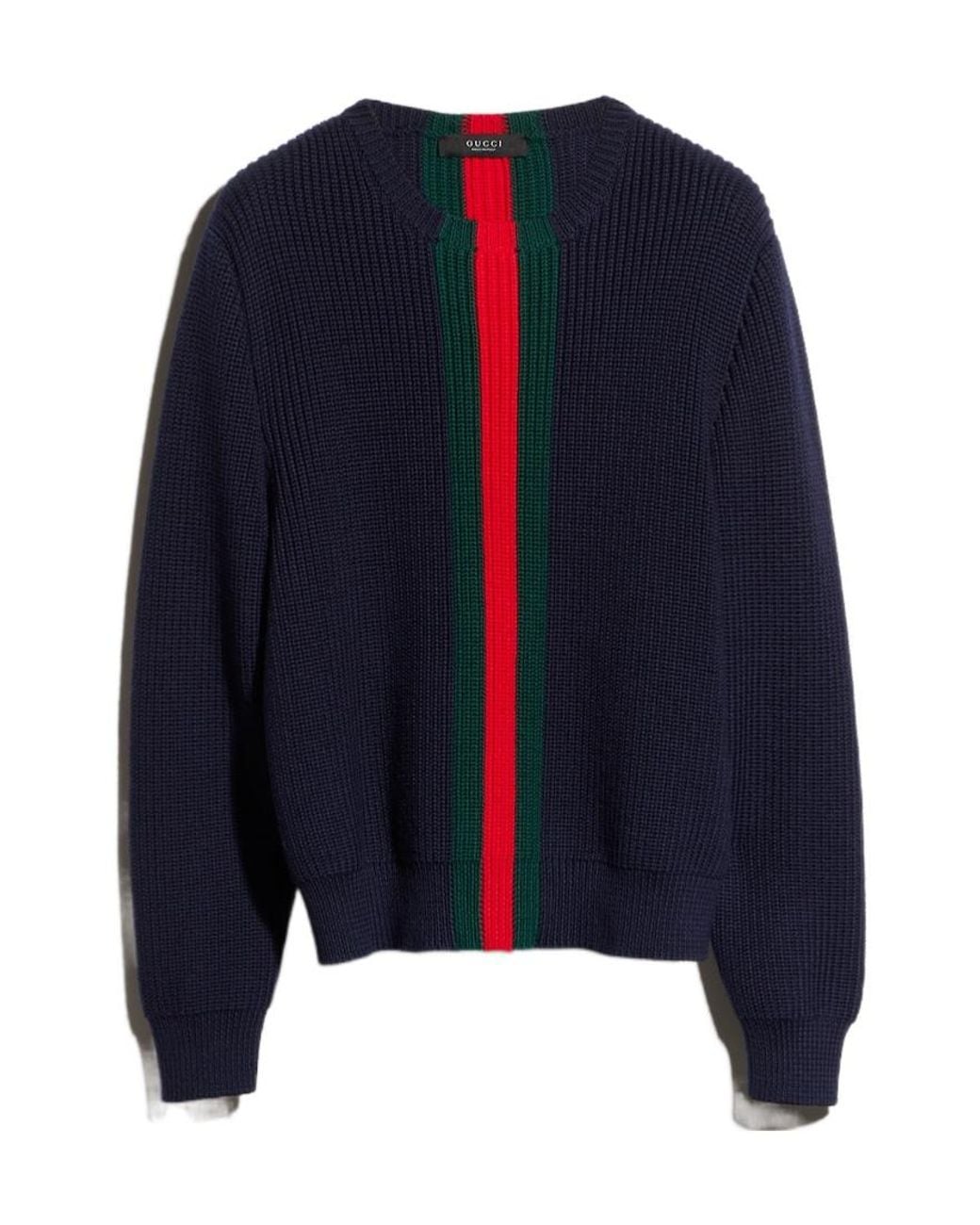 Gucci Blue Web Stripe Detailed Knitted Jumper for men