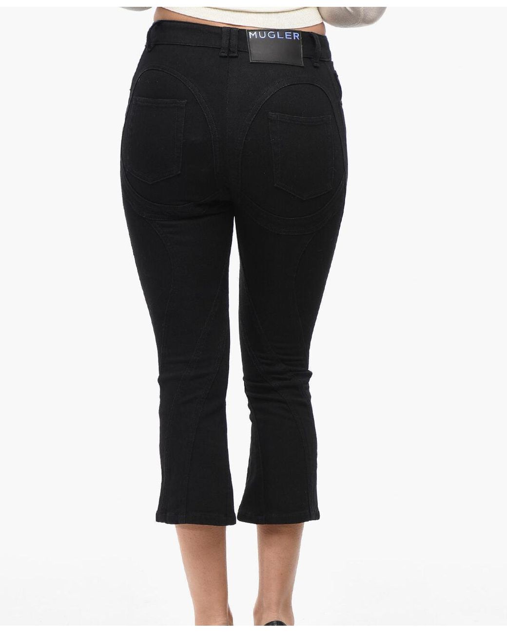 Mugler Black Cropped-Fit Patchwork-Effect Jeans