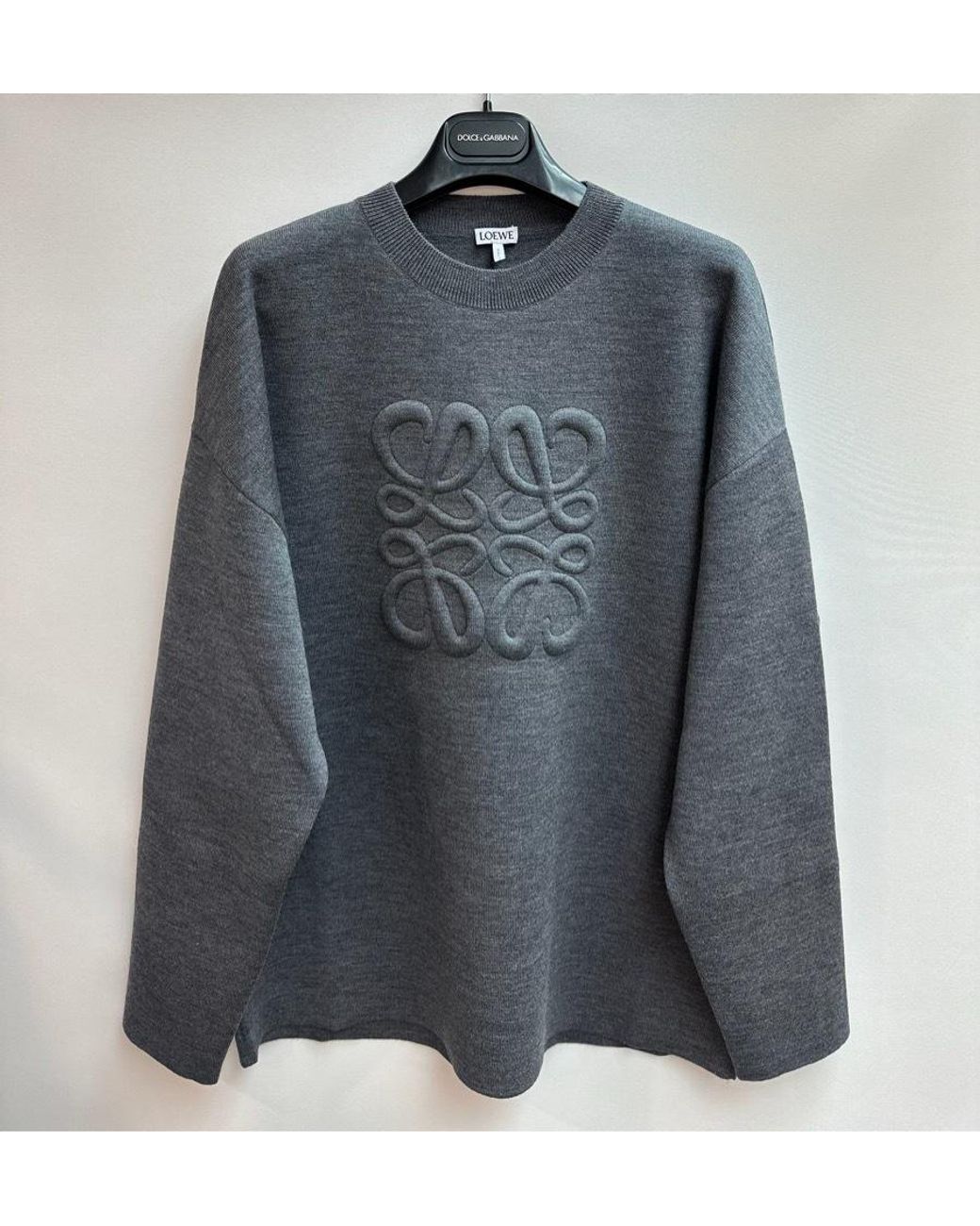 Loewe Gray Logo Detailed Crewneck Jumper for men