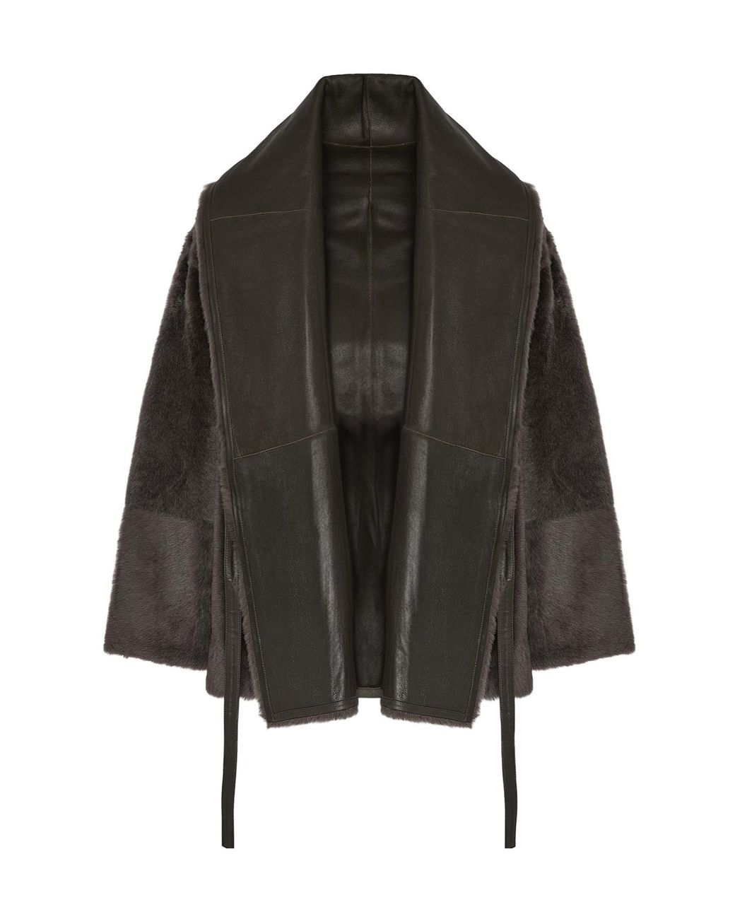 Yves Salomon Black Leather-Trimmed Shearling Jacket