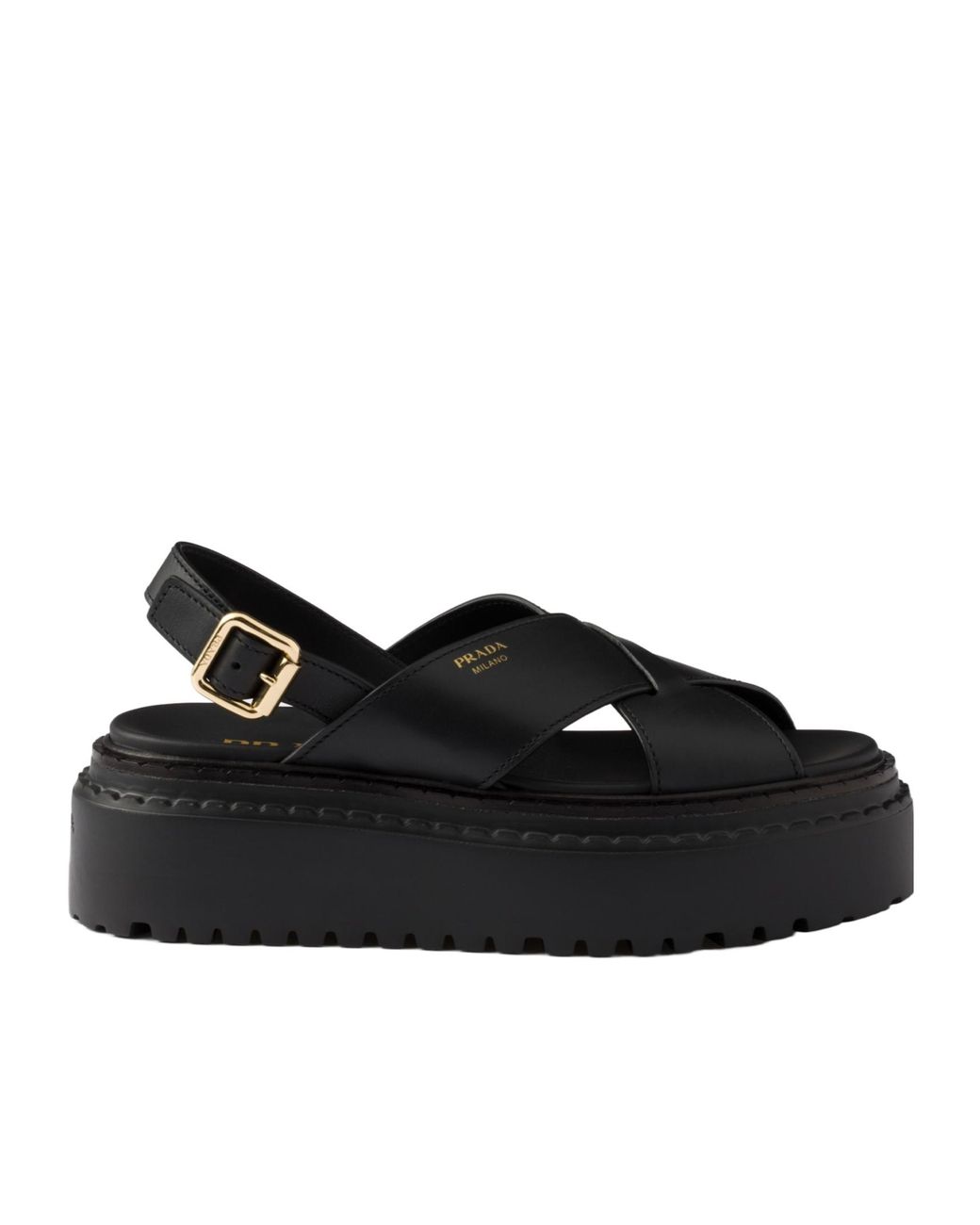 Prada Black Crossover Strap Detailed Slingback Sandals