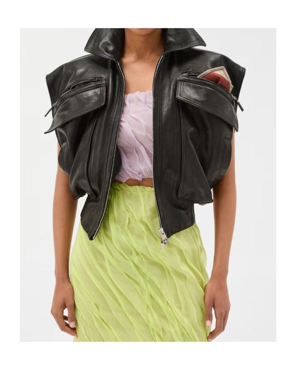 Versace Black Zip-Up Leather Gilet