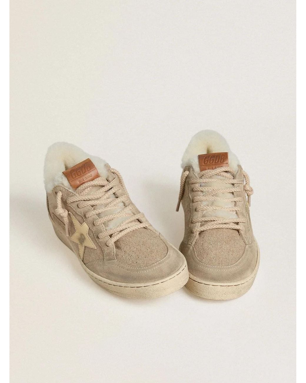 Golden Goose Deluxe Brand Natural Ballstar Shearling And Suede Trainers