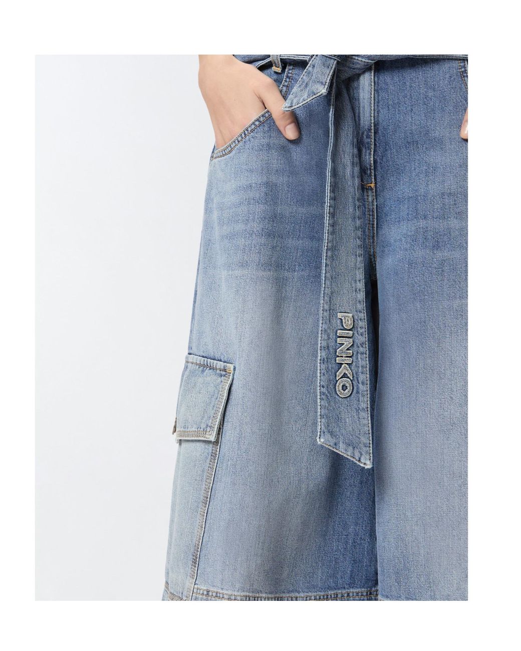 Pinko Blue Denim Utility Belted Bermuda Shorts