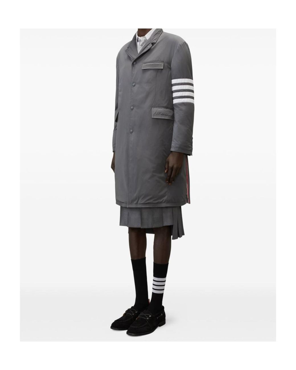 Thom Browne Gray 4-Bar Down-Filled Overcoat for men