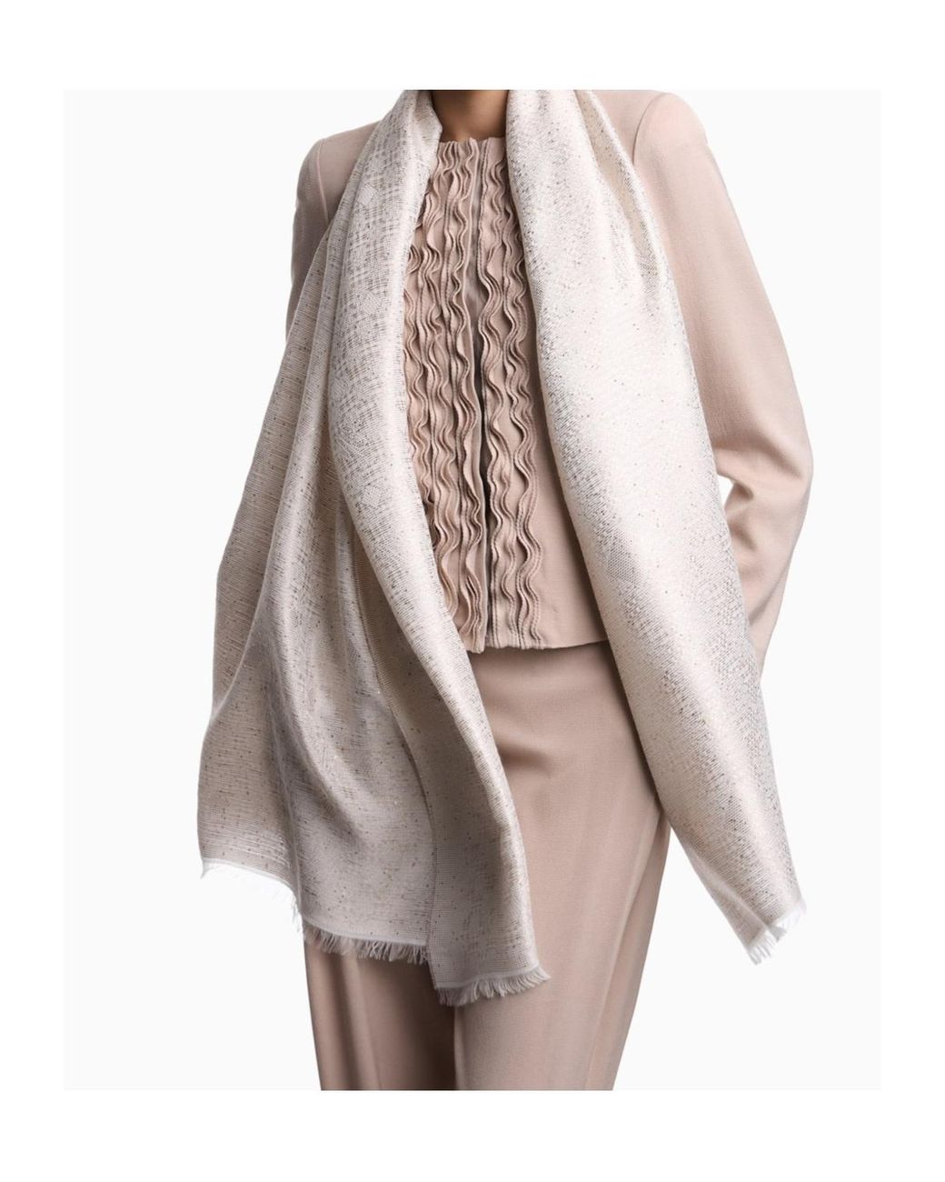 Emporio Armani Natural Sequinned Fringed Shawl