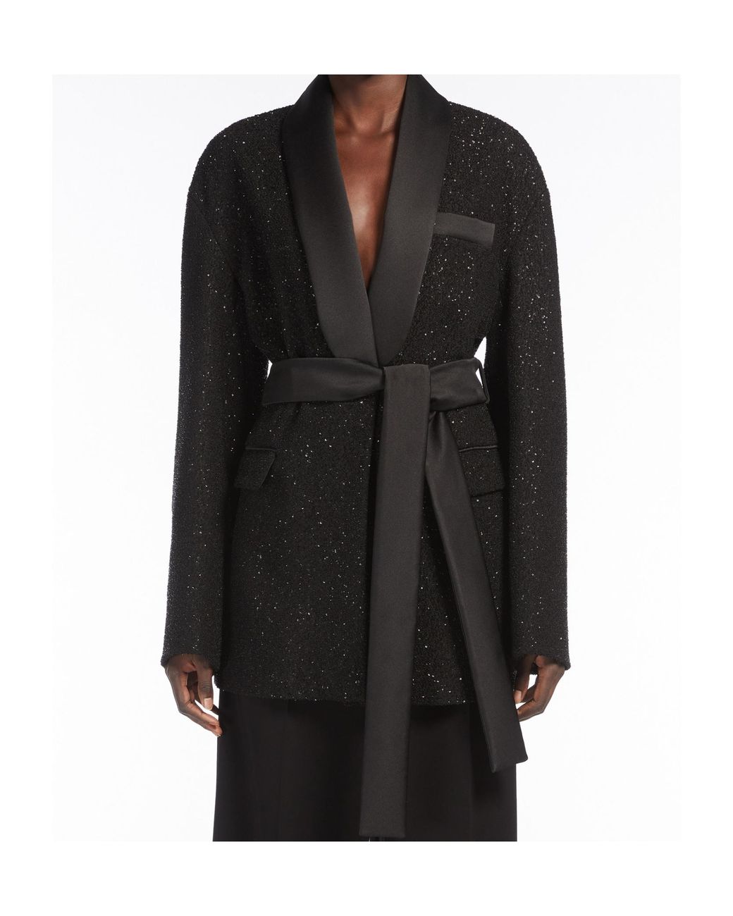 Max Mara Black Pianoforte Embellished Belted Jacket