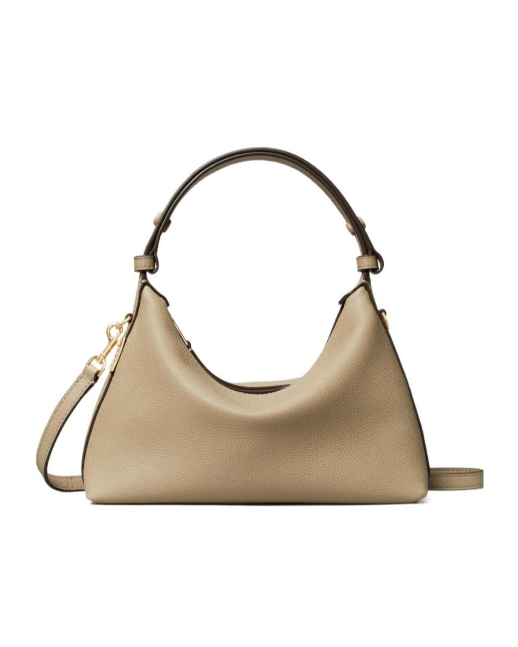 Tory Burch Natural Small Mellow Logo-Plaque Pebbled Shoulder Bag