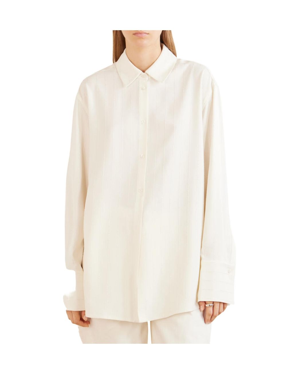 Kallmeyer White Mollie Sequin-Embellished Striped Twill Shirt