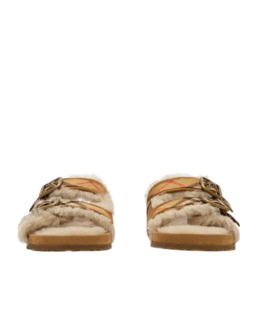 Burberry Brown Check Shearling Urchin Sandals