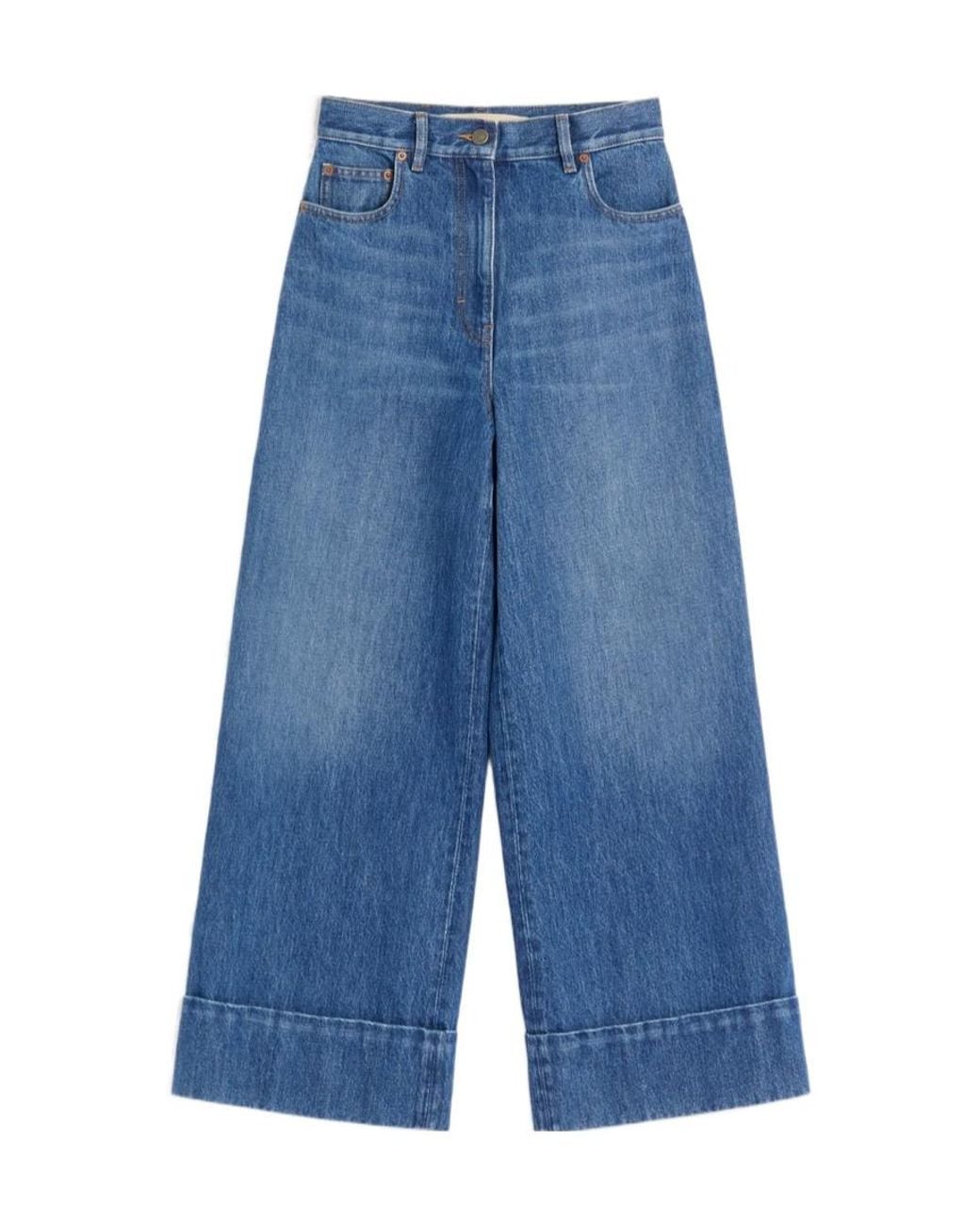 Valentino Blue Logo Plaque Cropped Jeans