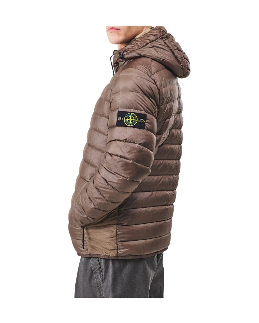 Stone Island Brown Compass Badge Quilted Puffer Jacket for men