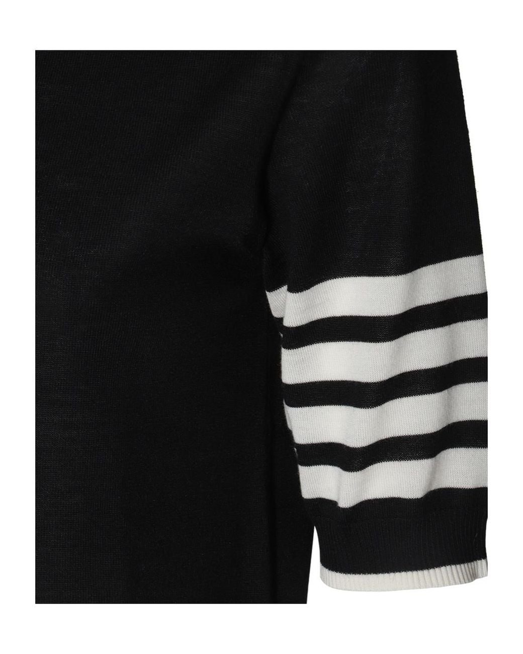 Thom Browne Black Stripe-Detailed Short-Sleeved Knitted Jumper