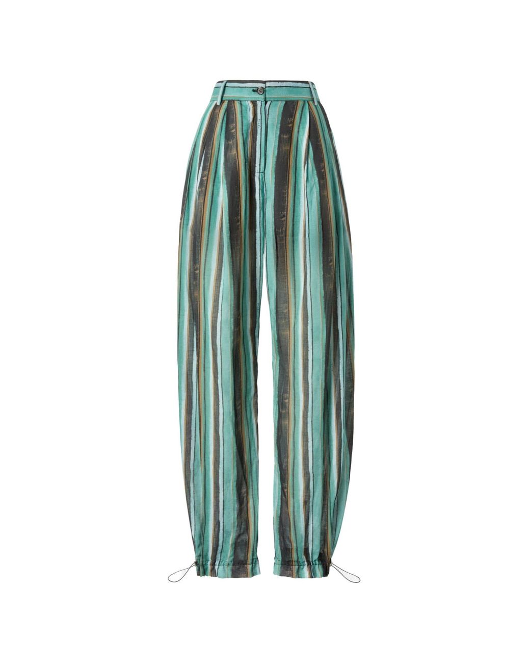 Pinko Green Striped Pleated Straight Trousers