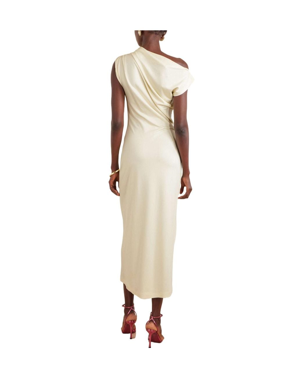 Oscar de la Renta Green Draped Printed Jersey Midi Dress