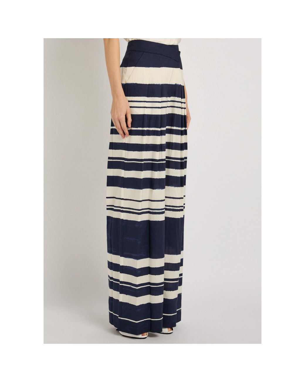Veronica Beard Blue Striped Linen Wide-Leg Trousers
