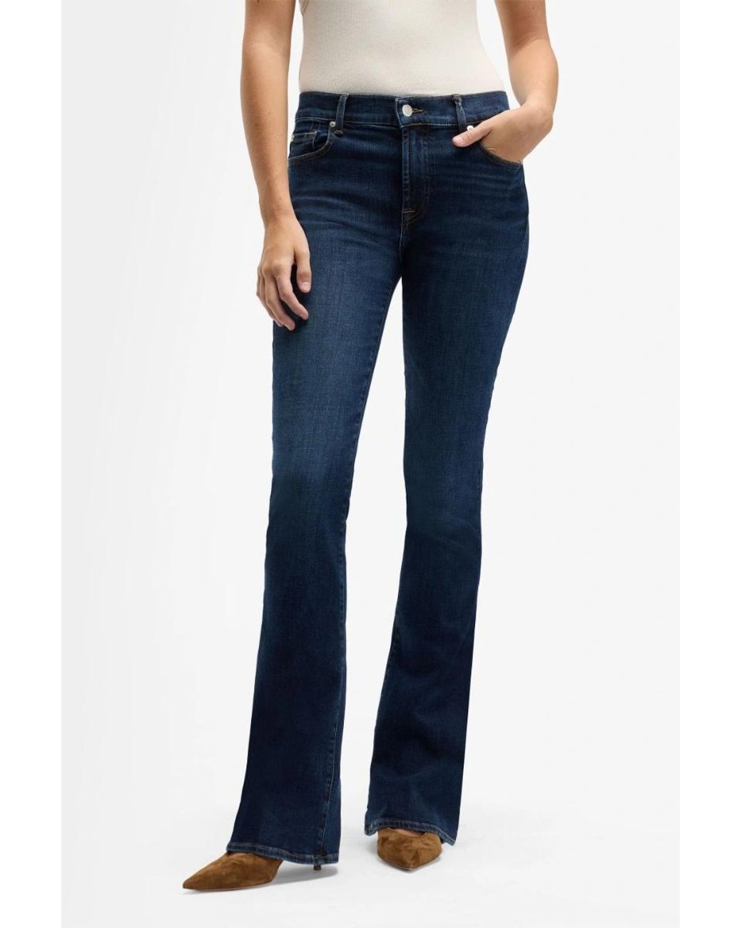 7 For All Mankind Blue Mid Waist Bootcut Jeans