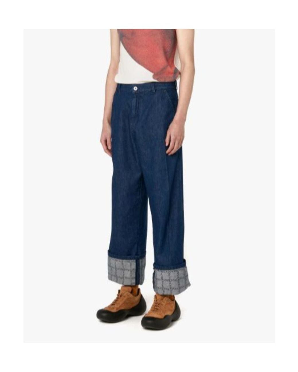 J.W. Anderson Blue Jw Anderson Checked Turn-Up Brim Jeans for men