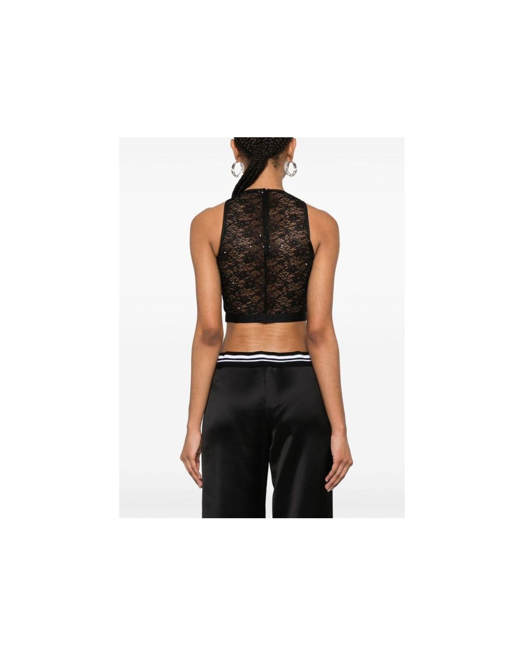 Alessandra Rich Black Sleeveless Cropped Laced Tank Top