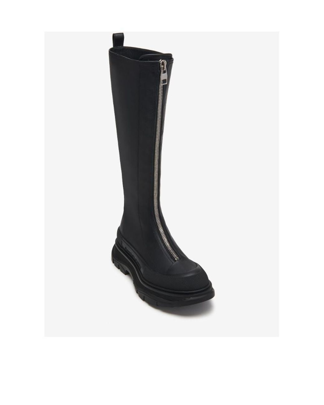 McQueen Black Tread Slick Front-Zipped Boots