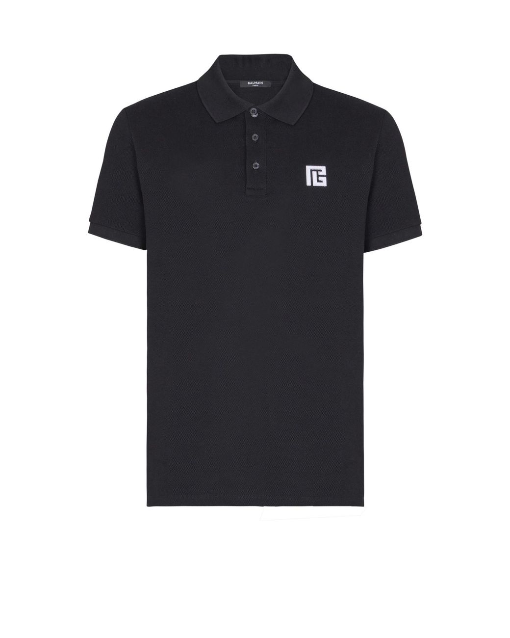 Balmain Black Embroidered Cotton Polo for men