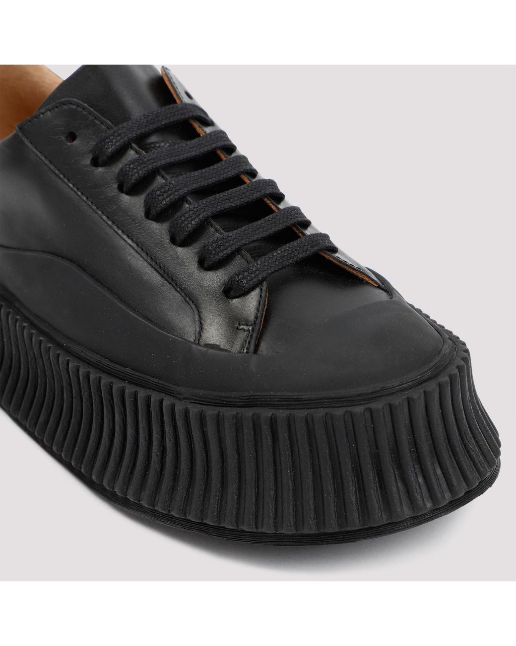 Jil Sander Black Lace-Up Round-Toe Sneakers