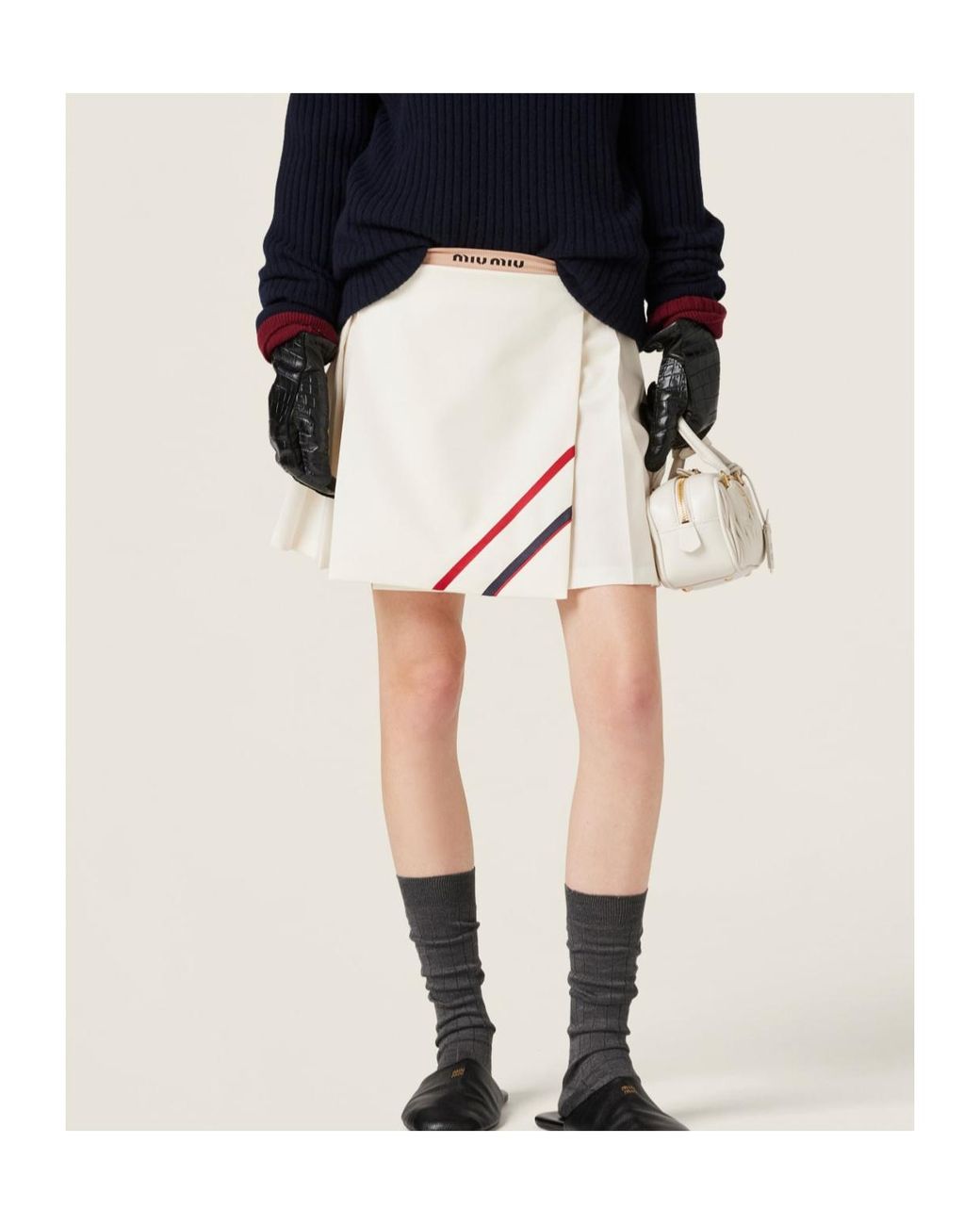 Miu Miu Natural Pleated Mohair Canvas Skirt