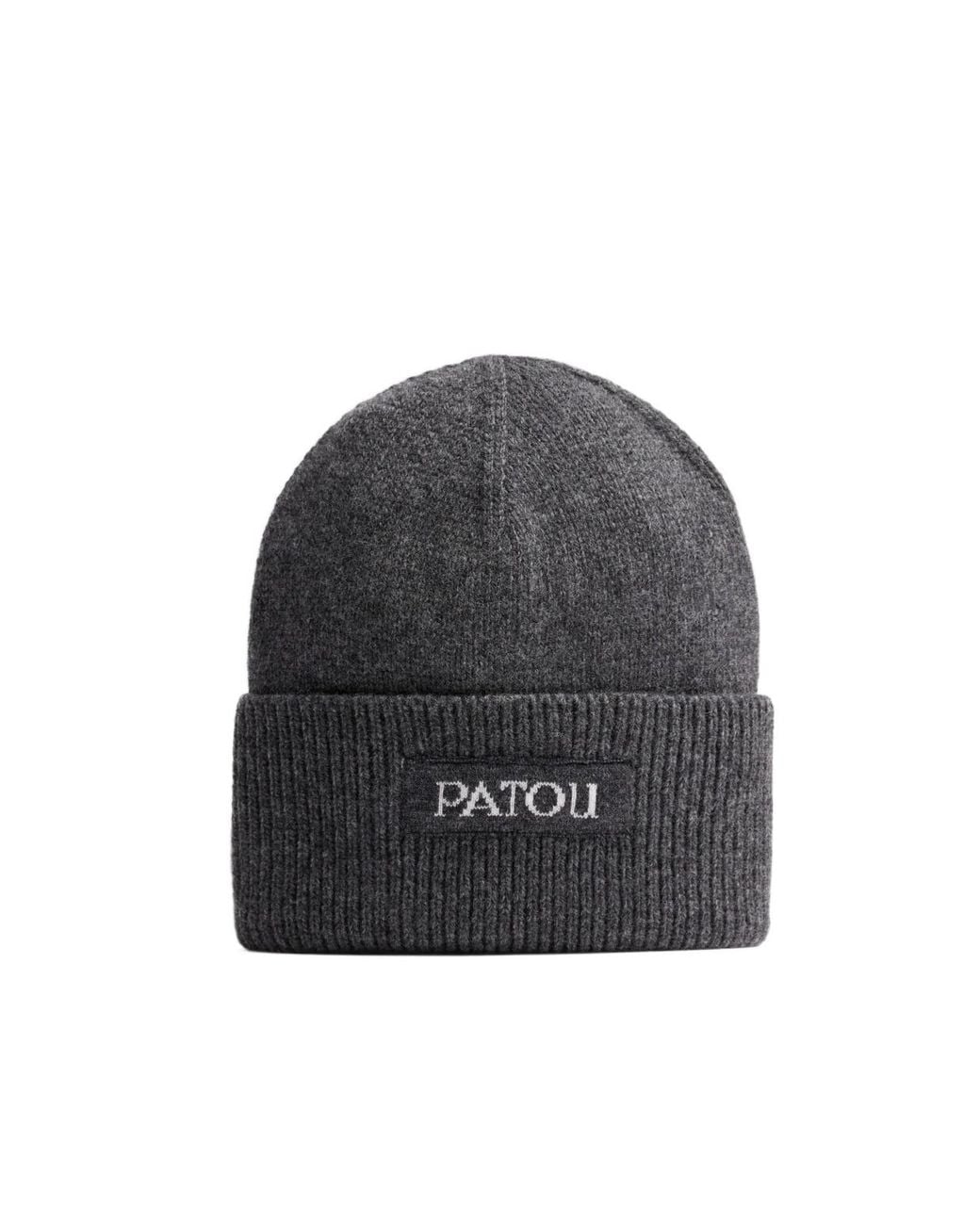 Patou Gray Logo Label Knit Beanie