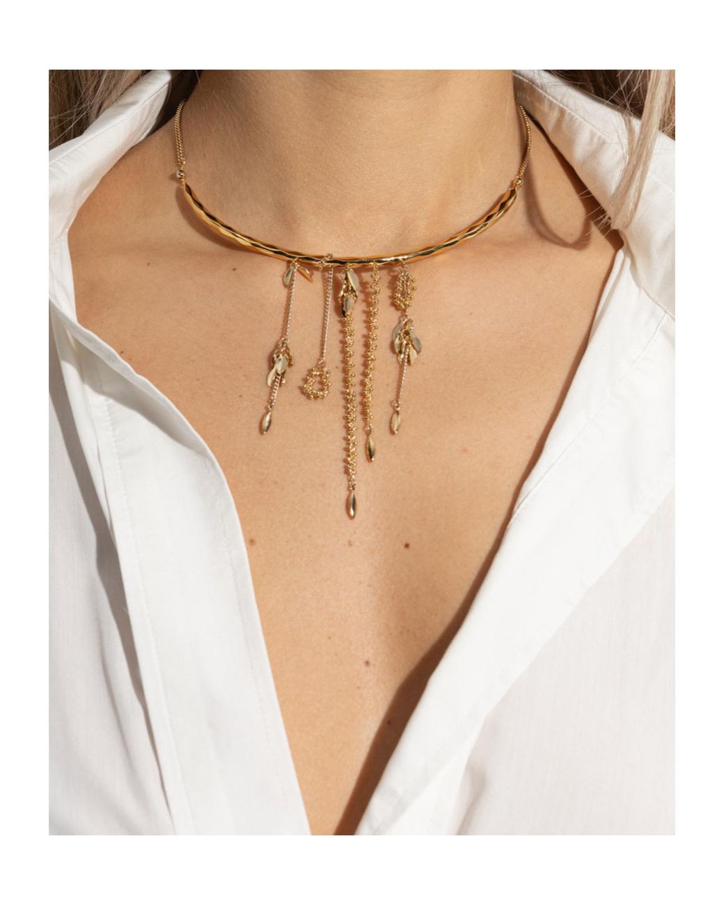 Isabel Marant White Leaf-Charm Chain Necklace
