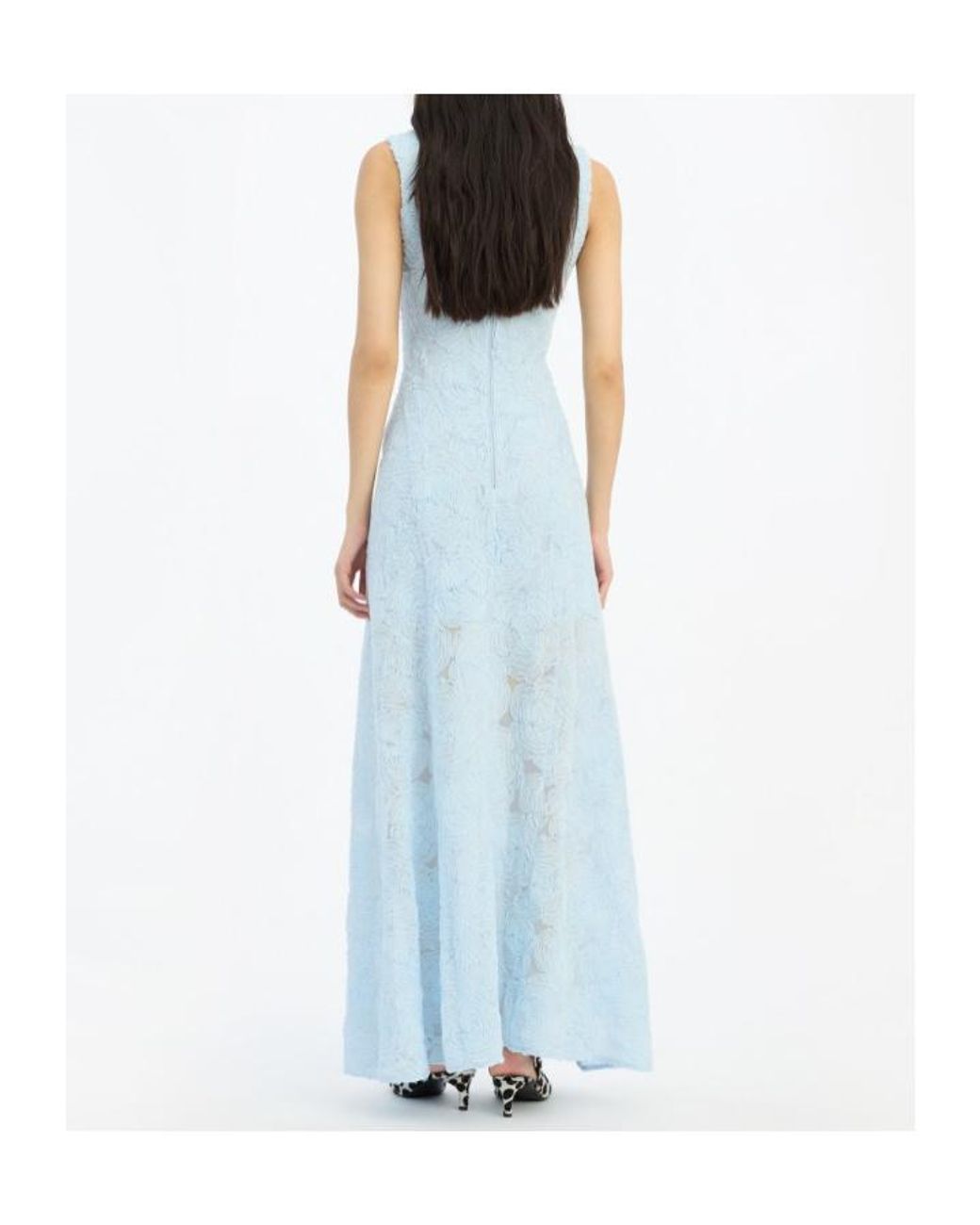 ROTATE BIRGER CHRISTENSEN Blue Floral Mesh Maxi Dress