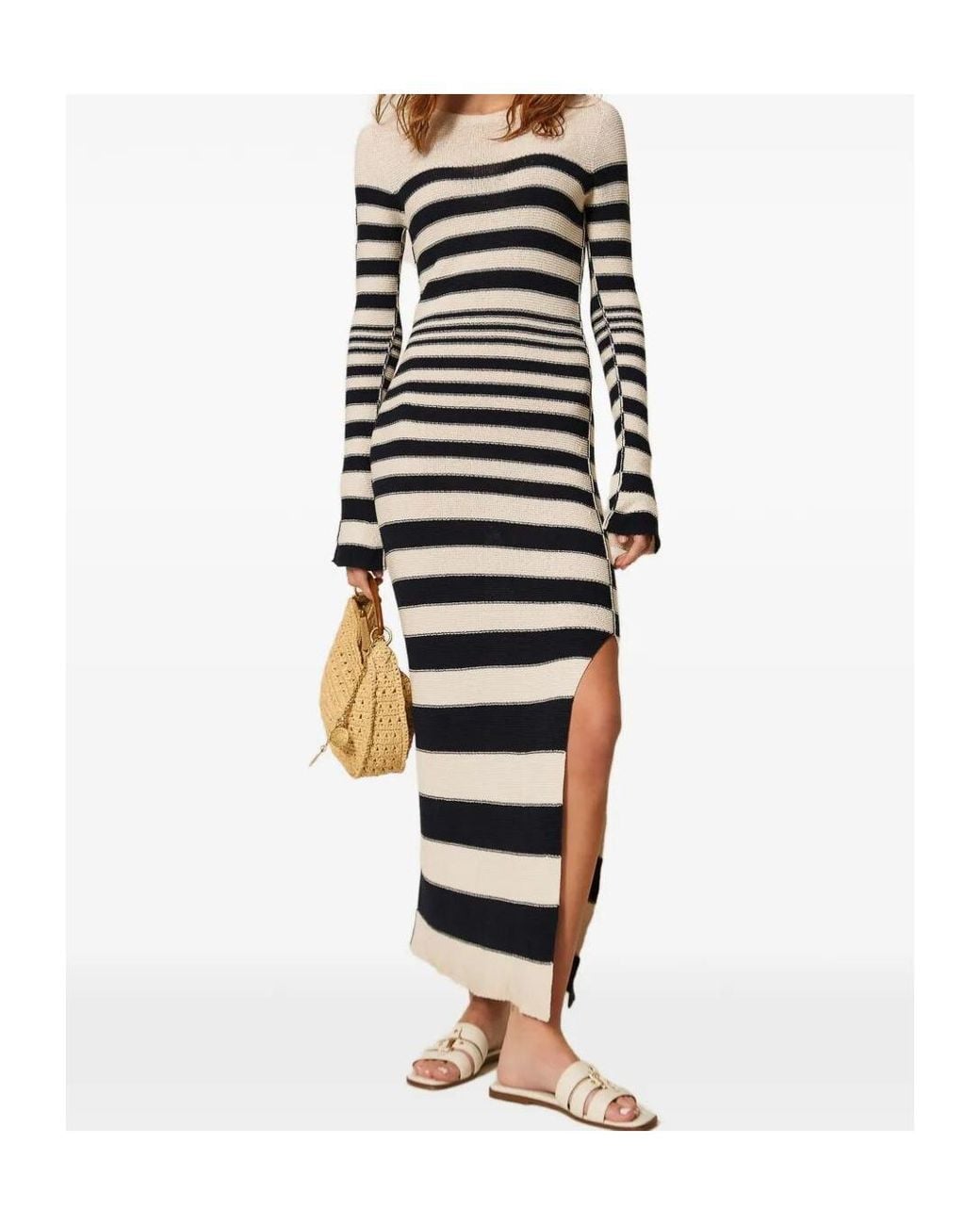 Twinset Black Striped Knit Maxi Dress