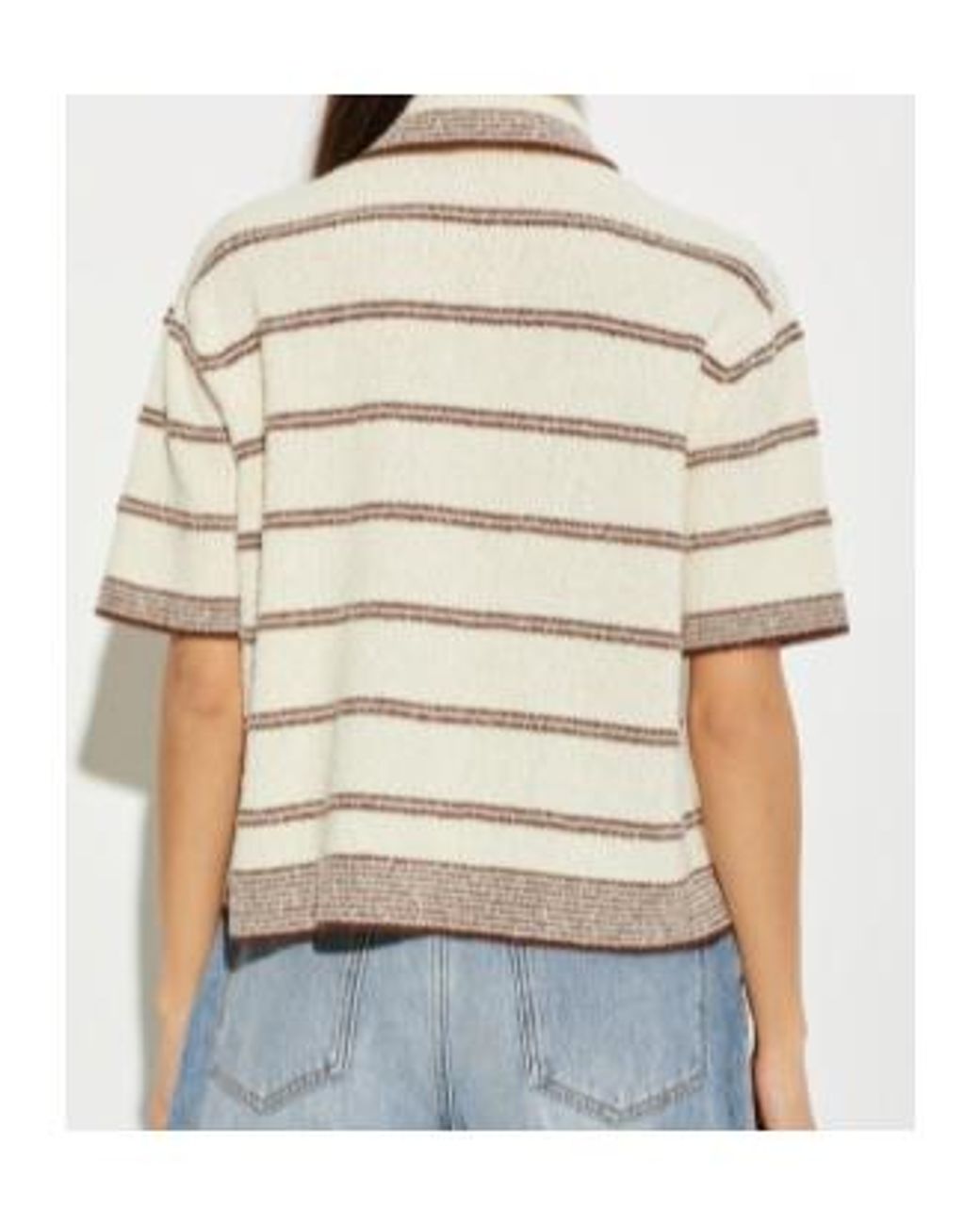 Rohe White Striped Button-Polo Knitted Top