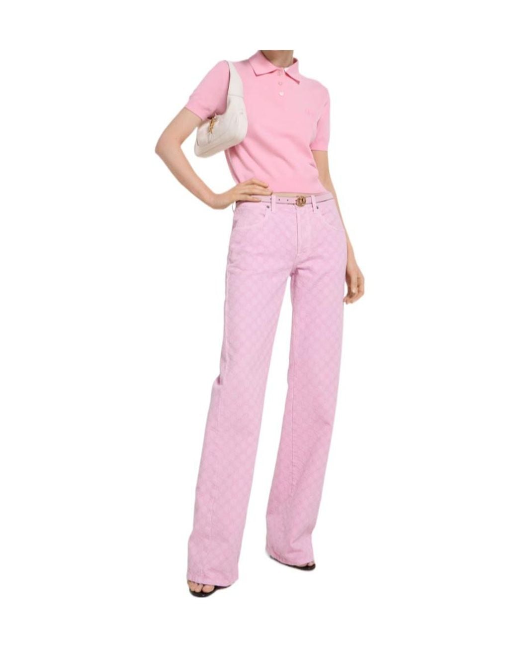 Gucci Pink Knit Wool Polo Shirt With Embroidery