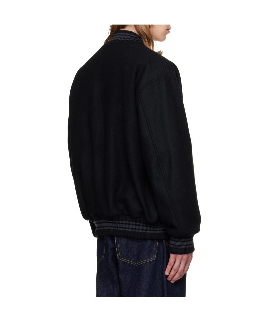vowels Blue Stand-Collar Baseball Jacket for men