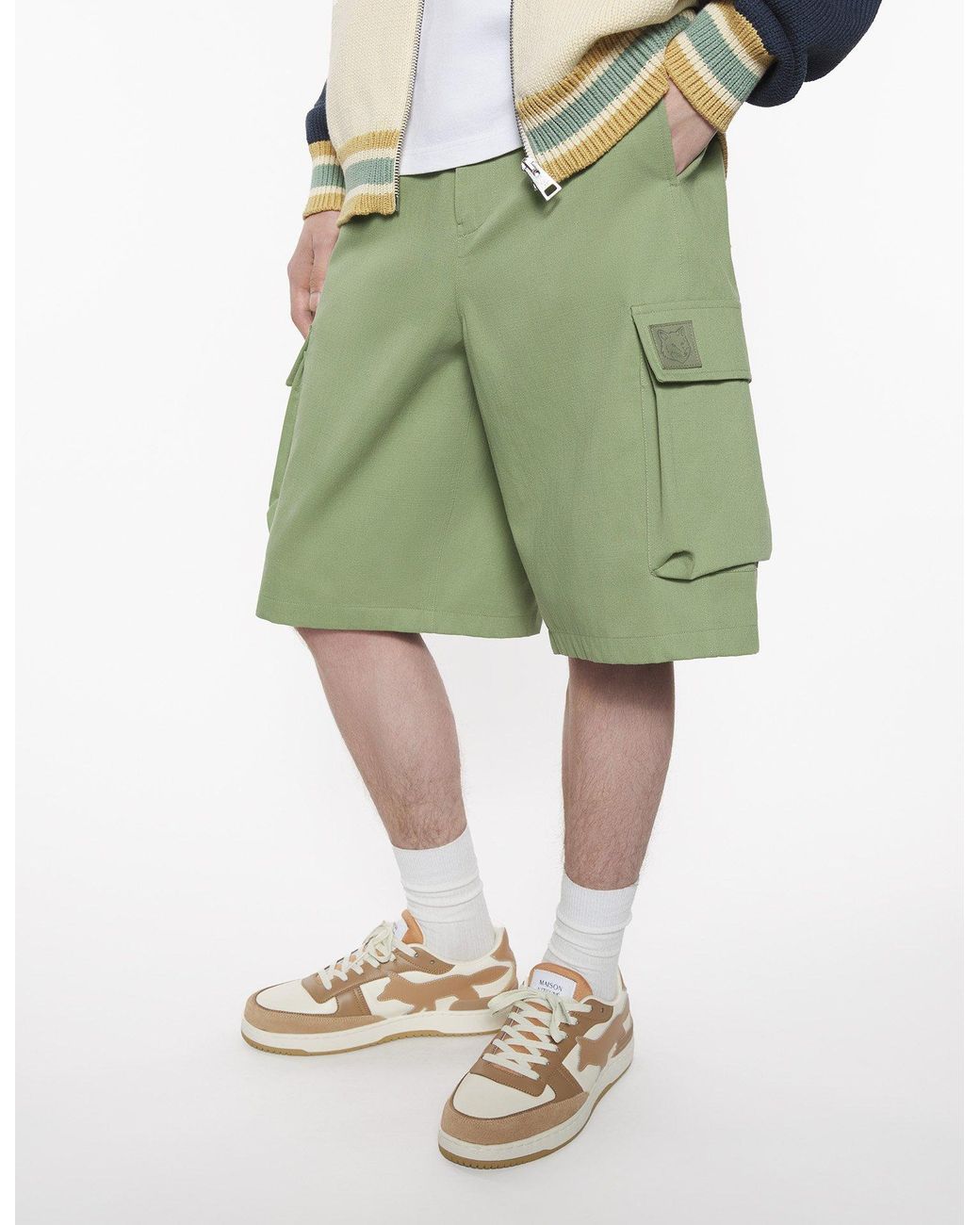 Maison Kitsuné Green Maison Kitsuné Belted Bermuda Shorts for men