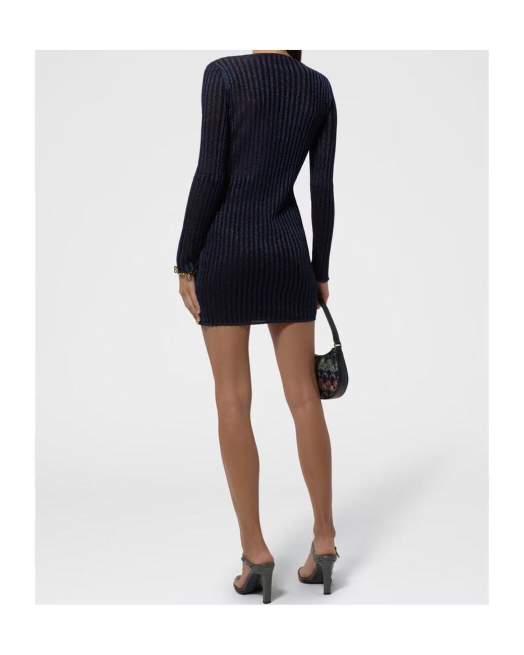 Missoni Blue Ribbed Viscose Lame Mini Dress