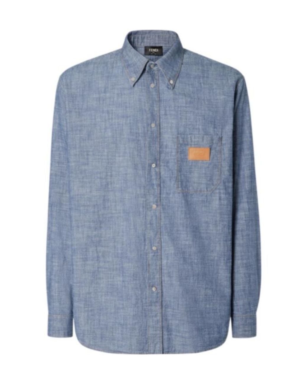 Fendi Blue Logo Patch Long Sleeved Shirt for men