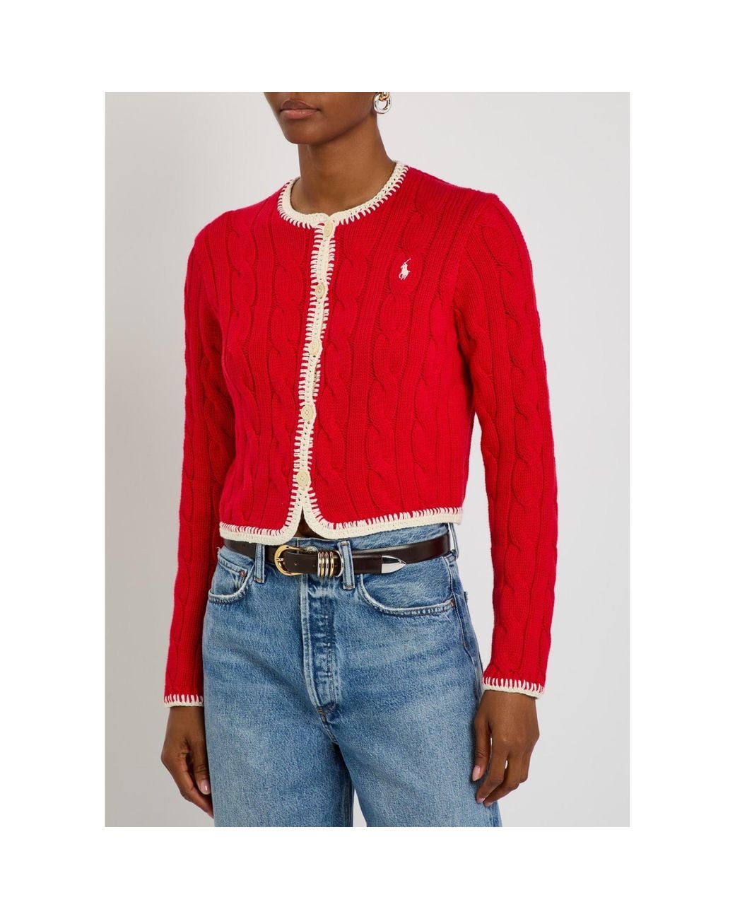 Polo Ralph Lauren Red Cotton Slim-Fit Cropped Cardigan
