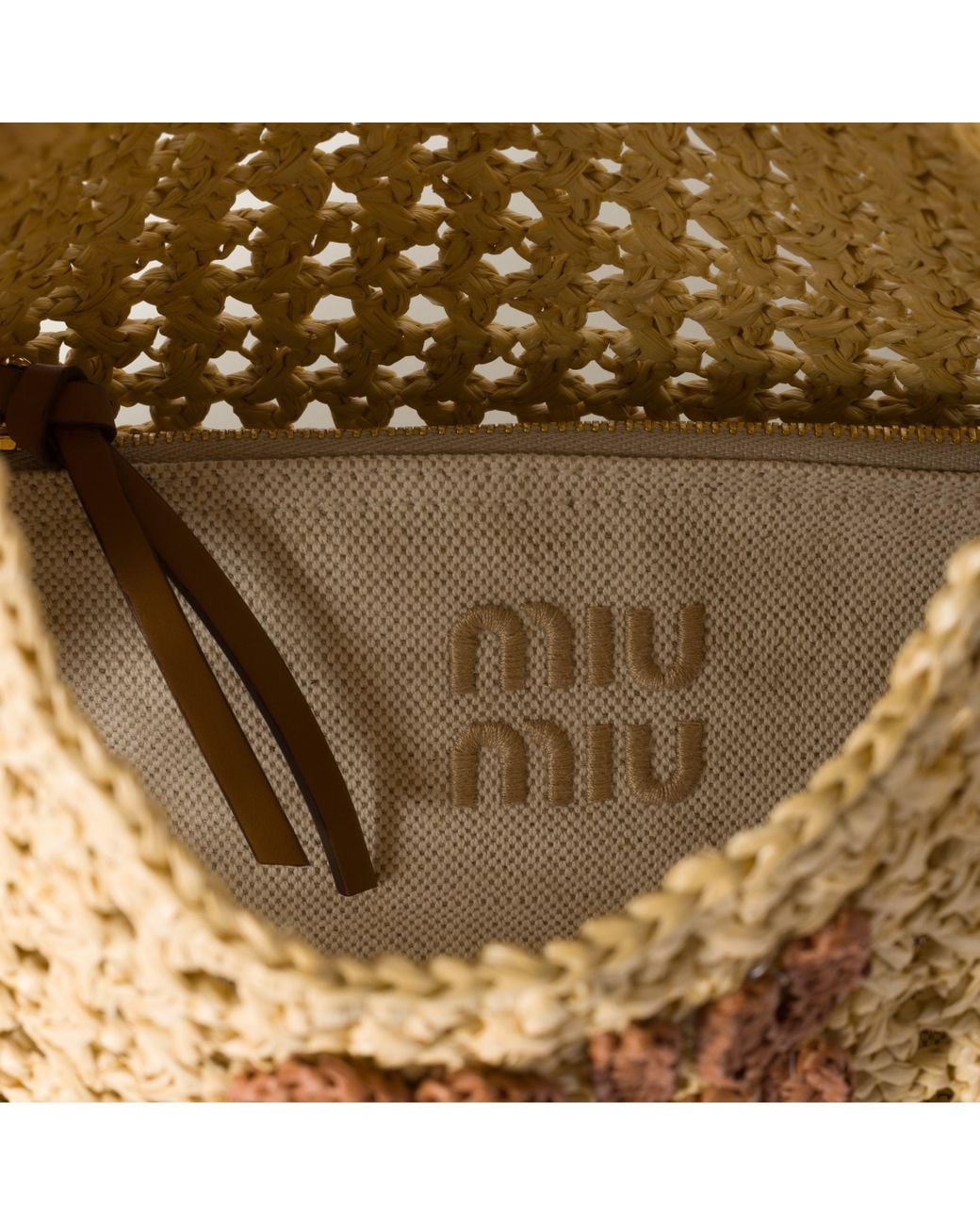 Miu Miu Natural Logo-Embroidered Woven Shopping Bag
