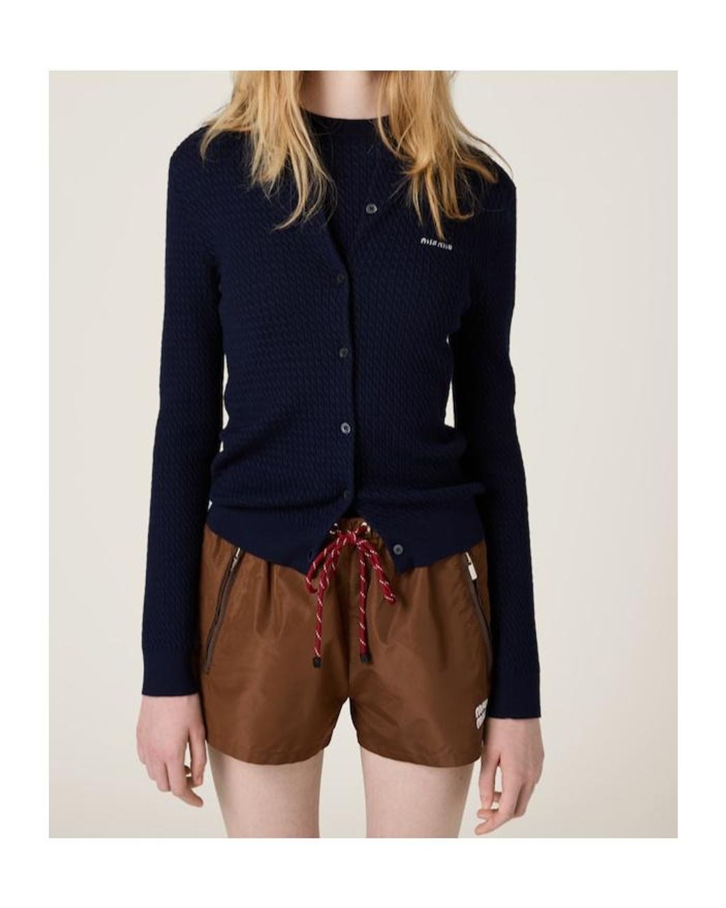 Miu Miu Blue Cable-Knit Cashmere And Silk Cardigan