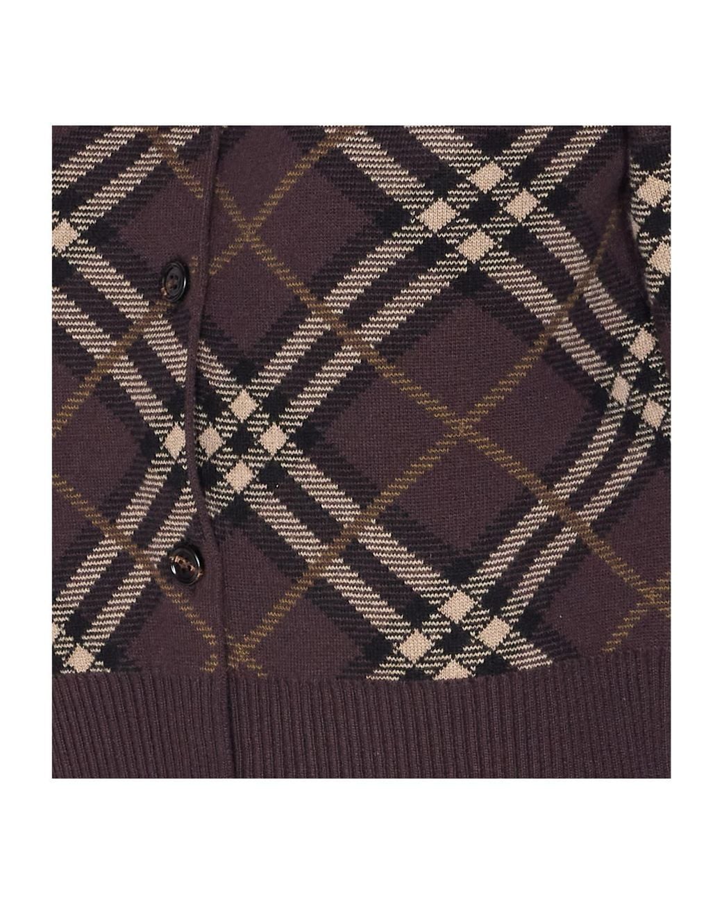 Burberry Gray Checked Crewneck Knitted Cardigan
