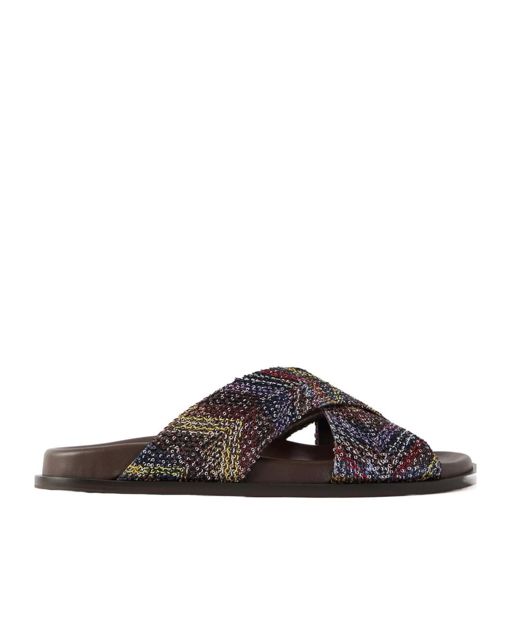 Missoni Brown Sequin-Embellished Striped Woven Sandals